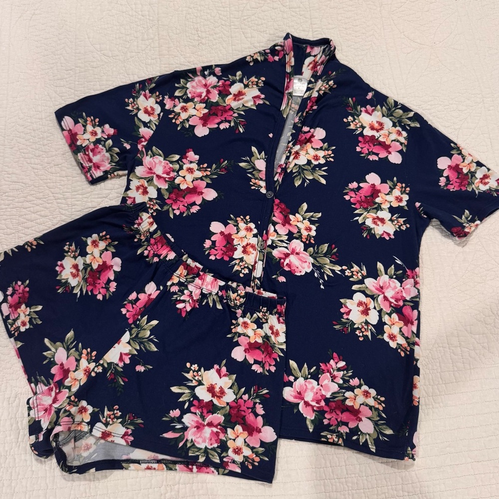 Cozy Rozy pink & blue Floral pattern Pajama Set Intimates Sleepwear Small - Picture 2 of 5